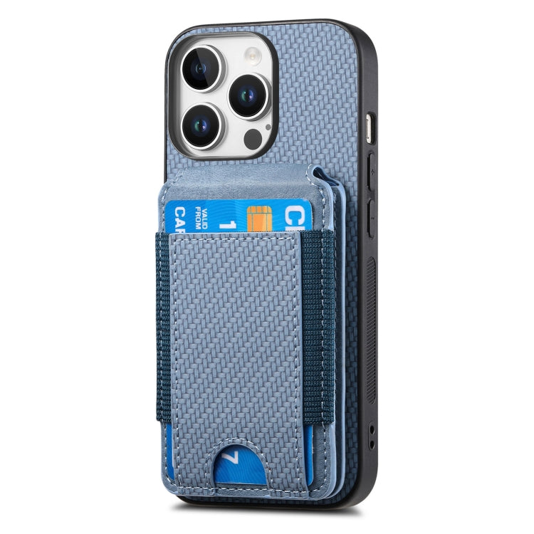 For iPhone 16 Pro Max Carbon Fiber Vertical Flip Wallet Stand Phone Case(Blue) by buy2fix