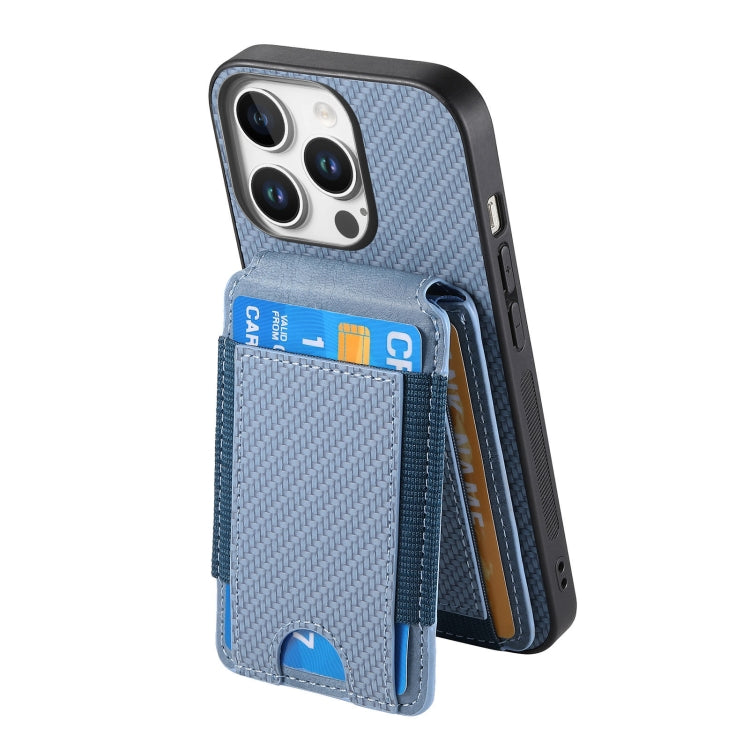 For iPhone 16 Pro Max Carbon Fiber Vertical Flip Wallet Stand Phone Case(Blue) by buy2fix