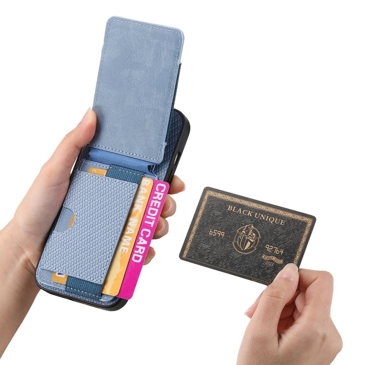 For iPhone 16 Pro Max Carbon Fiber Vertical Flip Wallet Stand Phone Case(Blue) by buy2fix