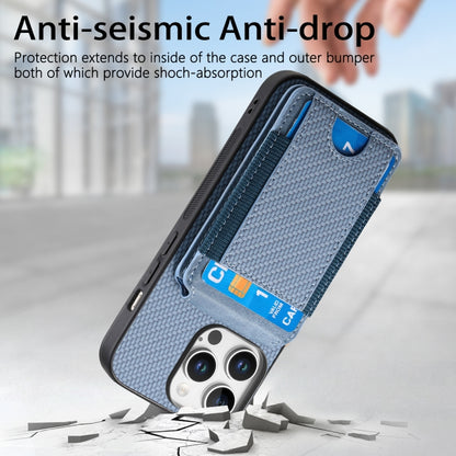 For iPhone 16 Pro Max Carbon Fiber Vertical Flip Wallet Stand Phone Case(Blue) by buy2fix