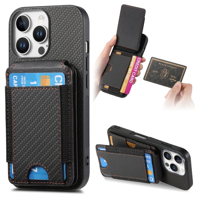 For iPhone 16 Pro Max Carbon Fiber Vertical Flip Wallet Stand Phone Case(Black) by buy2fix