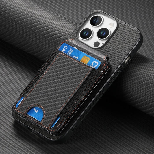 For iPhone 16 Pro Max Carbon Fiber Vertical Flip Wallet Stand Phone Case(Black) by buy2fix