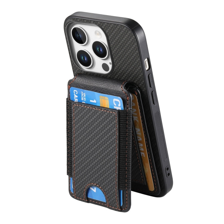 For iPhone 16 Pro Max Carbon Fiber Vertical Flip Wallet Stand Phone Case(Black) by buy2fix