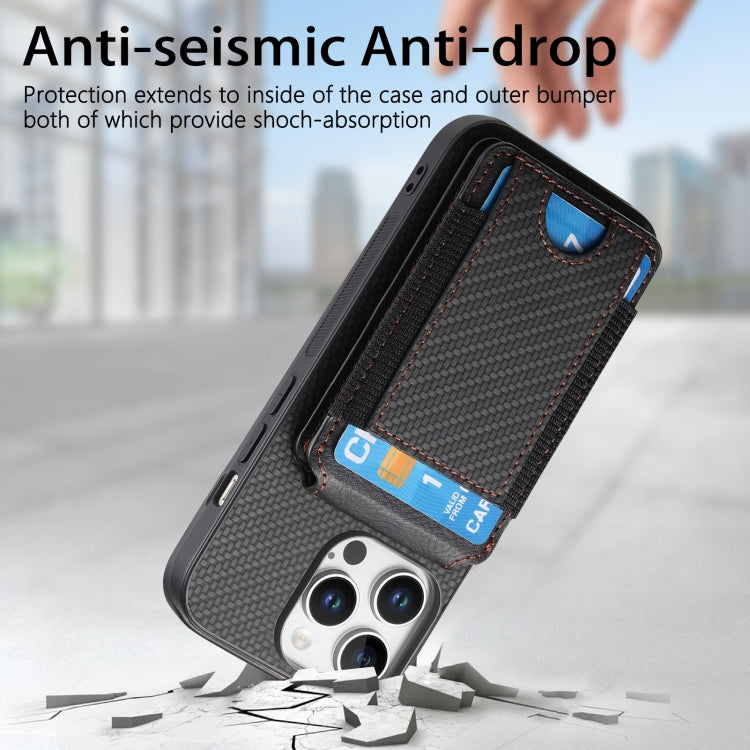 For iPhone 16 Pro Max Carbon Fiber Vertical Flip Wallet Stand Phone Case(Black) by buy2fix