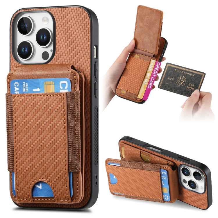 For iPhone 16 Pro Max Carbon Fiber Vertical Flip Wallet Stand Phone Case(Brown) by buy2fix