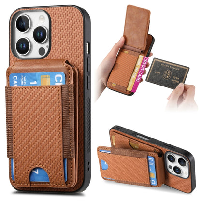 For iPhone 16 Pro Max Carbon Fiber Vertical Flip Wallet Stand Phone Case(Brown) by buy2fix