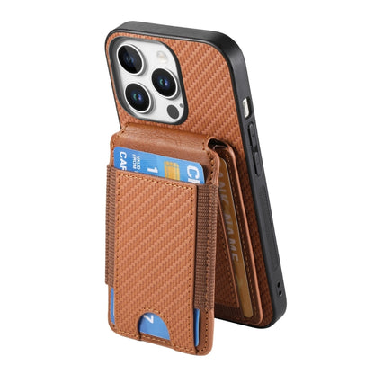 For iPhone 16 Pro Max Carbon Fiber Vertical Flip Wallet Stand Phone Case(Brown) by buy2fix