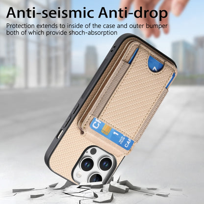 For iPhone 16 Pro Max Carbon Fiber Vertical Flip Wallet Stand Phone Case(Khaki) by buy2fix