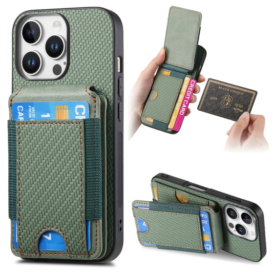 For iPhone 16 Pro Max Carbon Fiber Vertical Flip Wallet Stand Phone Case(Green) by buy2fix