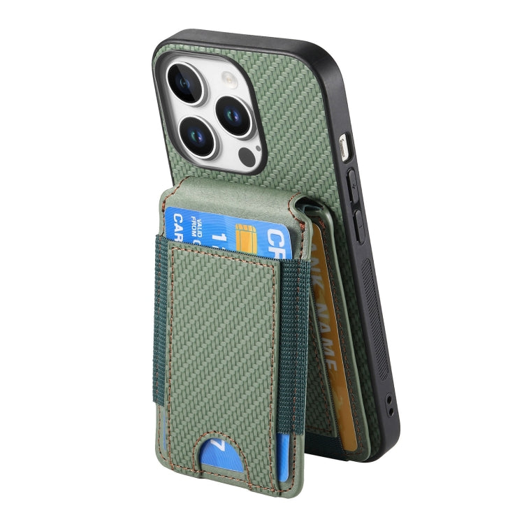 For iPhone 16 Pro Max Carbon Fiber Vertical Flip Wallet Stand Phone Case(Green) by buy2fix