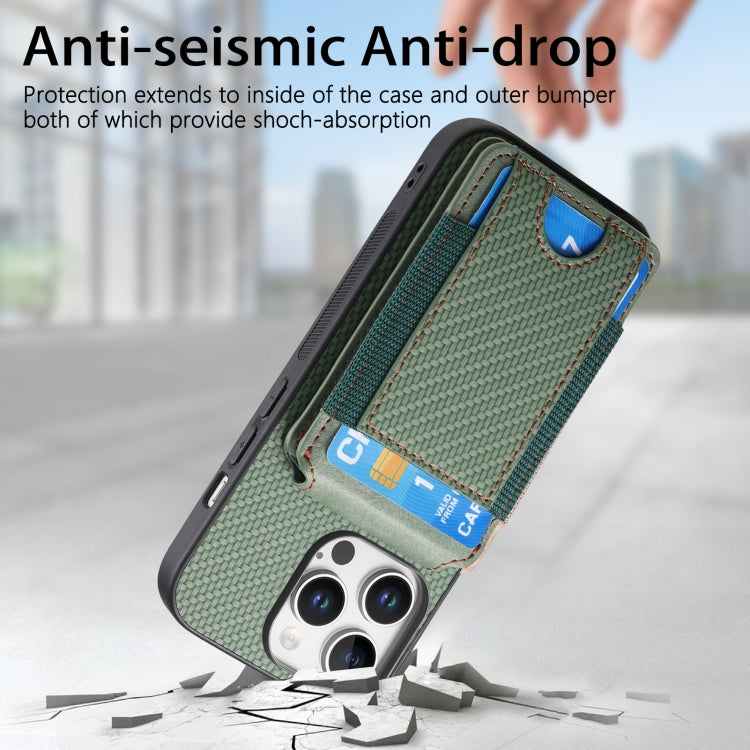 For iPhone 16 Pro Max Carbon Fiber Vertical Flip Wallet Stand Phone Case(Green) by buy2fix