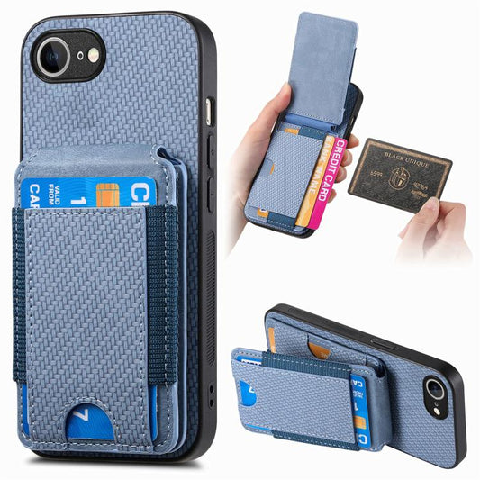 For iPhone 16e Carbon Fiber Vertical Flip Wallet Stand Phone Case(Blue) - iPhone 16e Cases by buy2fix | Online Shopping UK | buy2fix