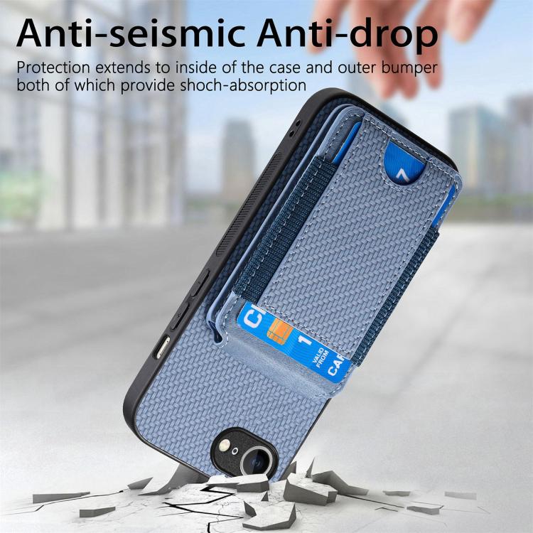 For iPhone 16e Carbon Fiber Vertical Flip Wallet Stand Phone Case(Blue) - iPhone 16e Cases by buy2fix | Online Shopping UK | buy2fix