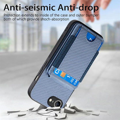 For iPhone 16e Carbon Fiber Vertical Flip Wallet Stand Phone Case(Blue) - iPhone 16e Cases by buy2fix | Online Shopping UK | buy2fix