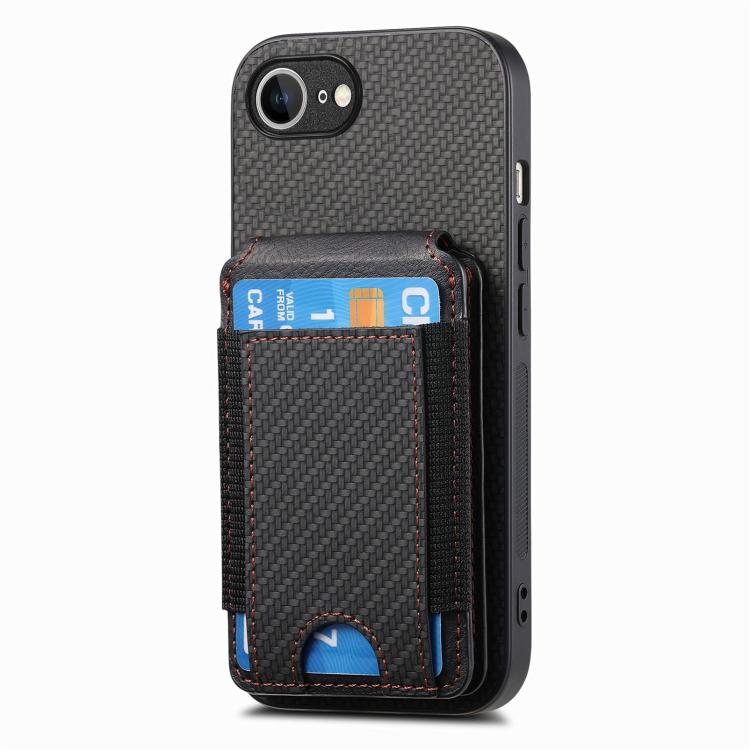 For iPhone 16e Carbon Fiber Vertical Flip Wallet Stand Phone Case(Black) - iPhone 16e Cases by buy2fix | Online Shopping UK | buy2fix