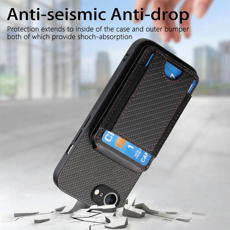 For iPhone 16e Carbon Fiber Vertical Flip Wallet Stand Phone Case(Black) - iPhone 16e Cases by buy2fix | Online Shopping UK | buy2fix