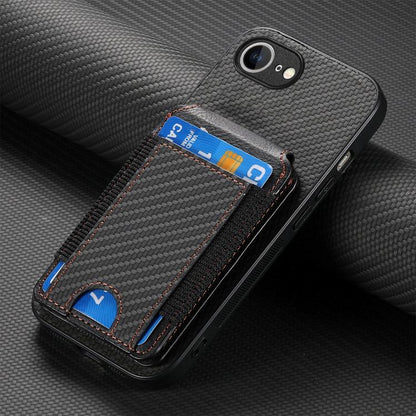 For iPhone 16e Carbon Fiber Vertical Flip Wallet Stand Phone Case(Black) - iPhone 16e Cases by buy2fix | Online Shopping UK | buy2fix