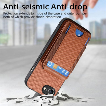 For iPhone 16e Carbon Fiber Vertical Flip Wallet Stand Phone Case(Brown) - iPhone 16e Cases by buy2fix | Online Shopping UK | buy2fix