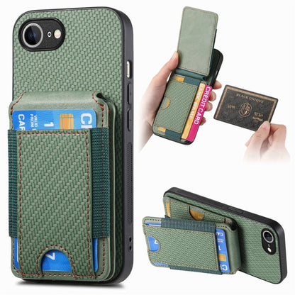 For iPhone 16e Carbon Fiber Vertical Flip Wallet Stand Phone Case(Green) - iPhone 16e Cases by buy2fix | Online Shopping UK | buy2fix