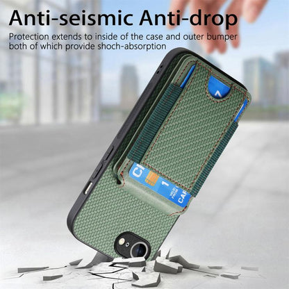 For iPhone 16e Carbon Fiber Vertical Flip Wallet Stand Phone Case(Green) - iPhone 16e Cases by buy2fix | Online Shopping UK | buy2fix
