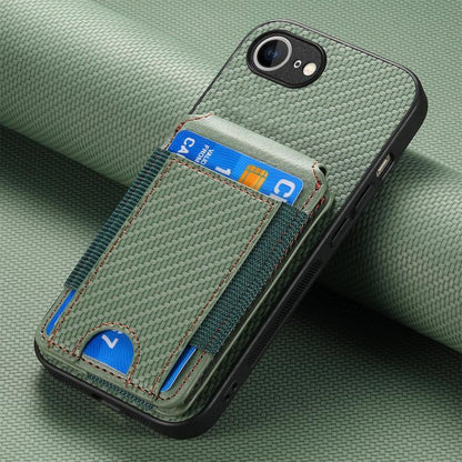 For iPhone 16e Carbon Fiber Vertical Flip Wallet Stand Phone Case(Green) - iPhone 16e Cases by buy2fix | Online Shopping UK | buy2fix