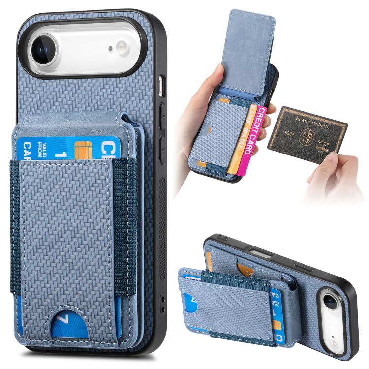 For iPhone Air Carbon Fiber Vertical Flip Wallet Stand Phone Case(Blue) - iPhone Air Cases by buy2fix | Online Shopping UK | buy2fix