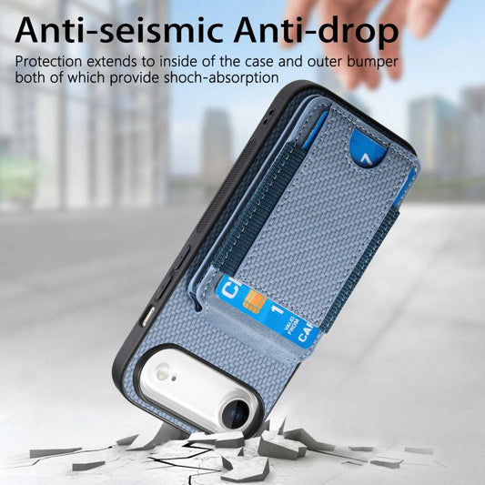 For iPhone Air Carbon Fiber Vertical Flip Wallet Stand Phone Case(Blue) - iPhone Air Cases by buy2fix | Online Shopping UK | buy2fix