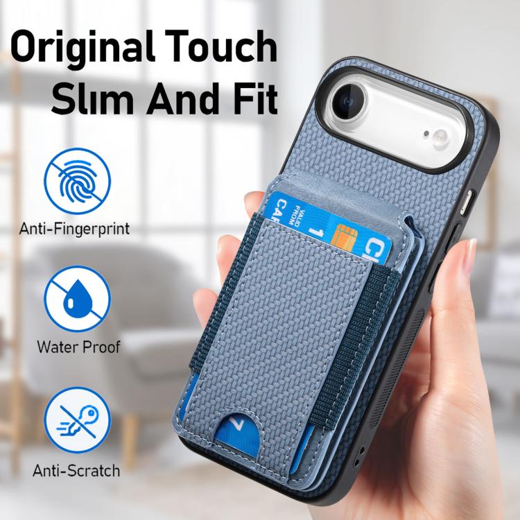 For iPhone Air Carbon Fiber Vertical Flip Wallet Stand Phone Case(Blue) - iPhone Air Cases by buy2fix | Online Shopping UK | buy2fix