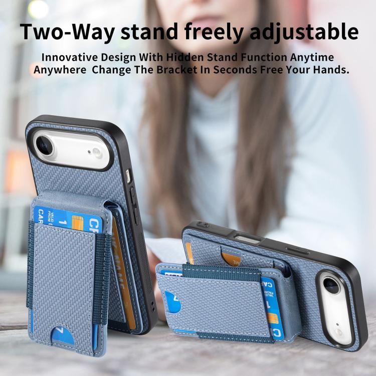 For iPhone Air Carbon Fiber Vertical Flip Wallet Stand Phone Case(Blue) - iPhone Air Cases by buy2fix | Online Shopping UK | buy2fix