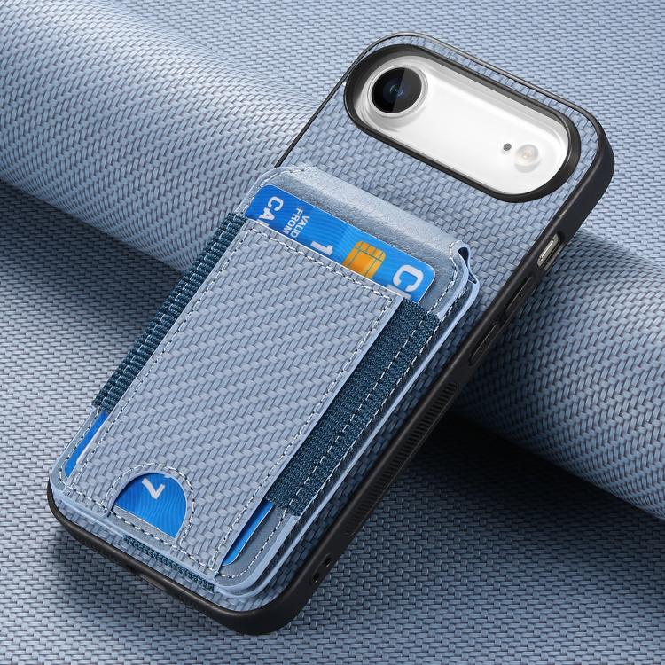 For iPhone Air Carbon Fiber Vertical Flip Wallet Stand Phone Case(Blue) - iPhone Air Cases by buy2fix | Online Shopping UK | buy2fix