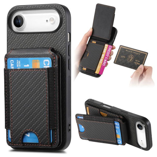 For iPhone Air Carbon Fiber Vertical Flip Wallet Stand Phone Case(Black) - iPhone Air Cases by buy2fix | Online Shopping UK | buy2fix
