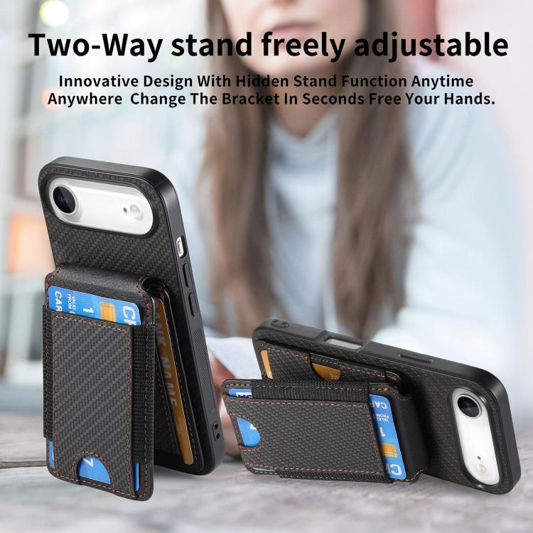 For iPhone Air Carbon Fiber Vertical Flip Wallet Stand Phone Case(Black) - iPhone Air Cases by buy2fix | Online Shopping UK | buy2fix