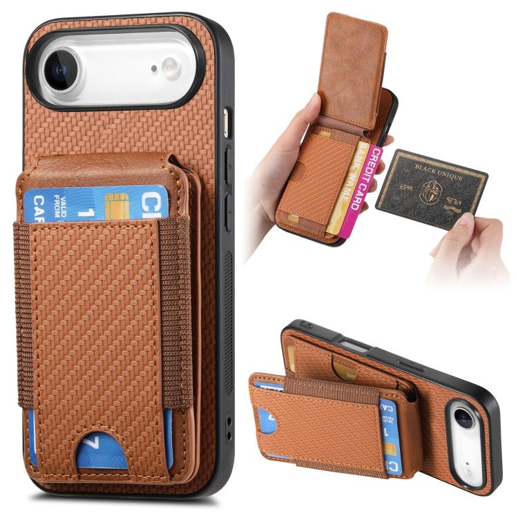 For iPhone Air Carbon Fiber Vertical Flip Wallet Stand Phone Case(Brown) - iPhone Air Cases by buy2fix | Online Shopping UK | buy2fix