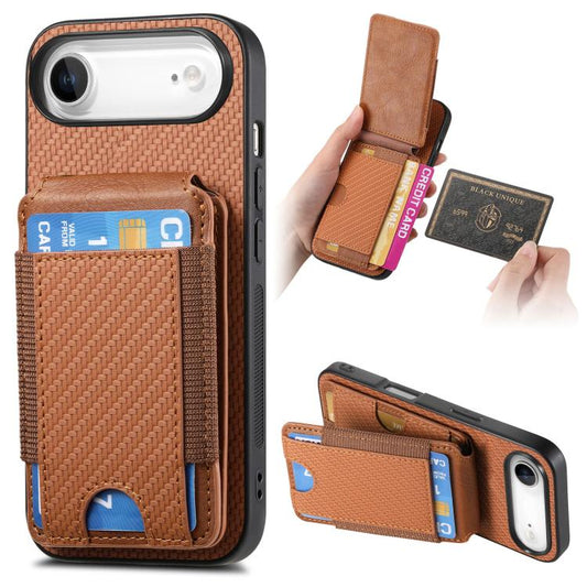 For iPhone Air Carbon Fiber Vertical Flip Wallet Stand Phone Case(Brown) - iPhone Air Cases by buy2fix | Online Shopping UK | buy2fix