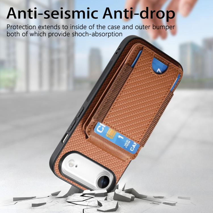 For iPhone Air Carbon Fiber Vertical Flip Wallet Stand Phone Case(Brown) - iPhone Air Cases by buy2fix | Online Shopping UK | buy2fix