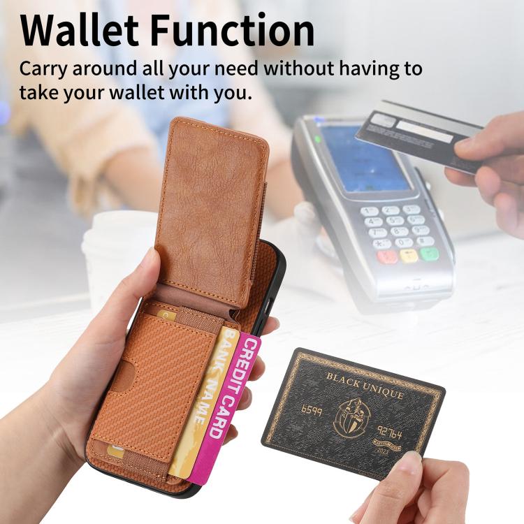 For iPhone Air Carbon Fiber Vertical Flip Wallet Stand Phone Case(Brown) - iPhone Air Cases by buy2fix | Online Shopping UK | buy2fix