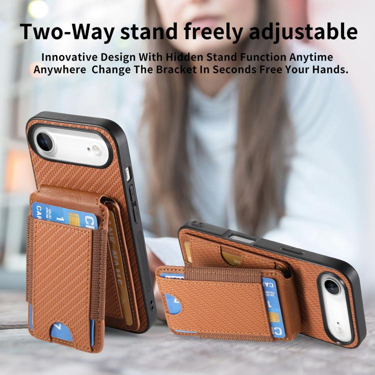 For iPhone Air Carbon Fiber Vertical Flip Wallet Stand Phone Case(Brown) - iPhone Air Cases by buy2fix | Online Shopping UK | buy2fix