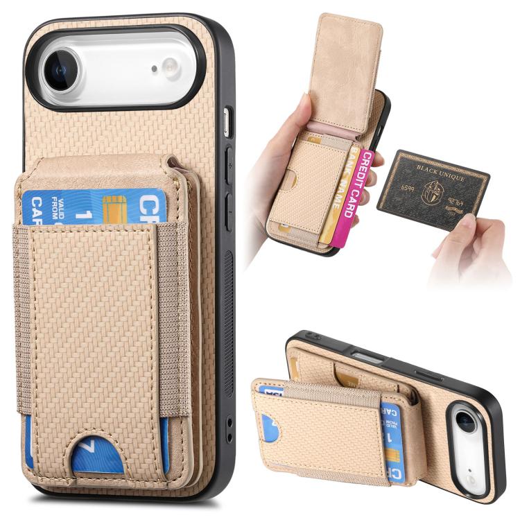 For iPhone Air Carbon Fiber Vertical Flip Wallet Stand Phone Case(Khaki) - iPhone Air Cases by buy2fix | Online Shopping UK | buy2fix