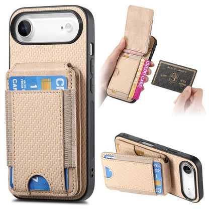 For iPhone Air Carbon Fiber Vertical Flip Wallet Stand Phone Case(Khaki) - iPhone Air Cases by buy2fix | Online Shopping UK | buy2fix