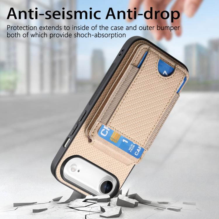 For iPhone Air Carbon Fiber Vertical Flip Wallet Stand Phone Case(Khaki) - iPhone Air Cases by buy2fix | Online Shopping UK | buy2fix