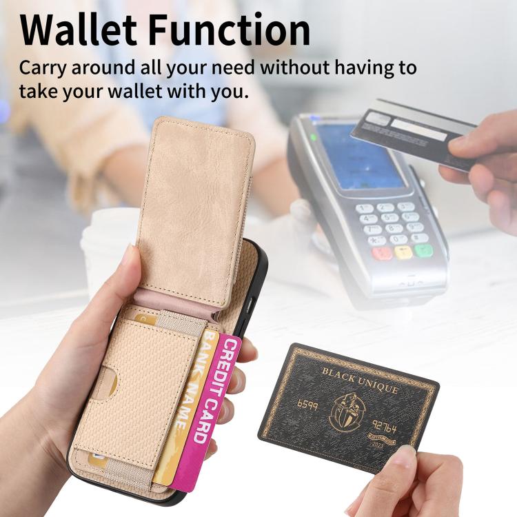 For iPhone Air Carbon Fiber Vertical Flip Wallet Stand Phone Case(Khaki) - iPhone Air Cases by buy2fix | Online Shopping UK | buy2fix
