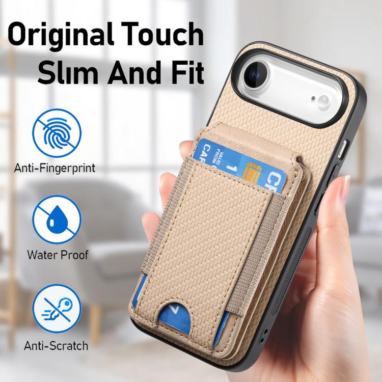 For iPhone Air Carbon Fiber Vertical Flip Wallet Stand Phone Case(Khaki) - iPhone Air Cases by buy2fix | Online Shopping UK | buy2fix