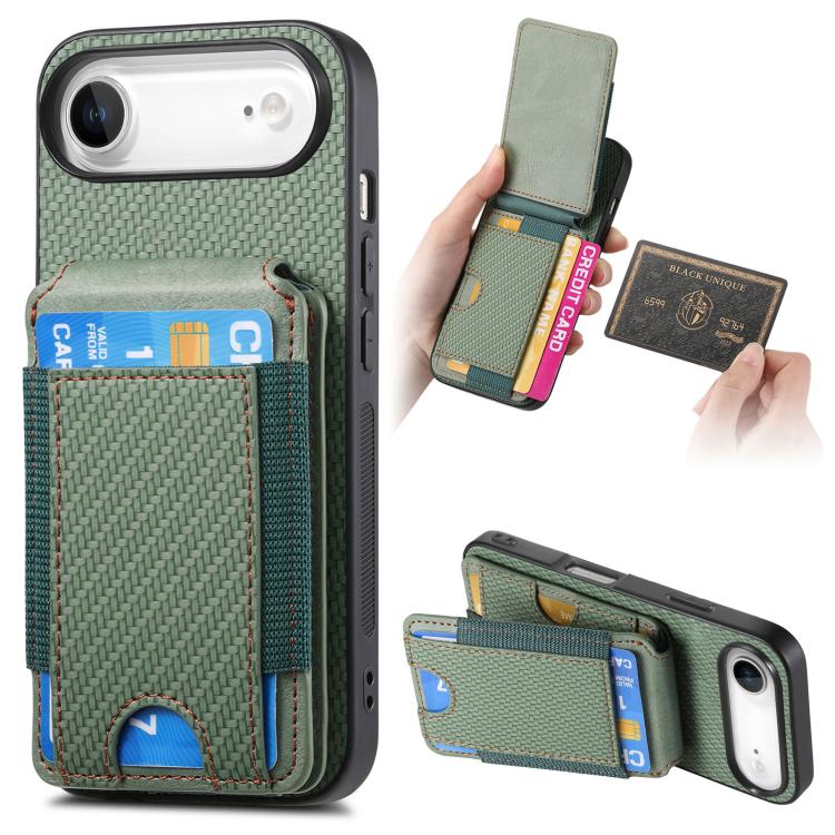 For iPhone Air Carbon Fiber Vertical Flip Wallet Stand Phone Case(Green) - iPhone Air Cases by buy2fix | Online Shopping UK | buy2fix
