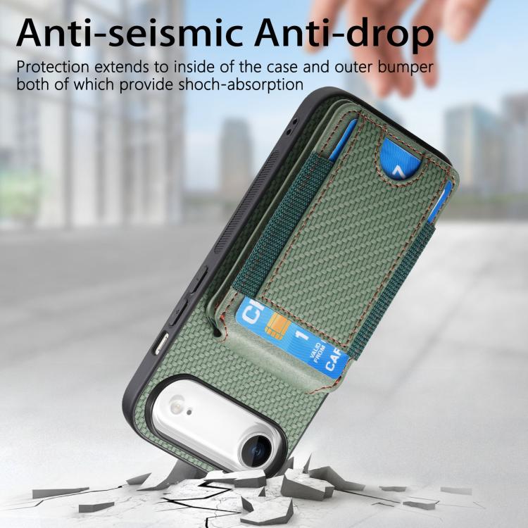 For iPhone Air Carbon Fiber Vertical Flip Wallet Stand Phone Case(Green) - iPhone Air Cases by buy2fix | Online Shopping UK | buy2fix