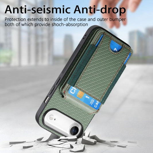 For iPhone Air Carbon Fiber Vertical Flip Wallet Stand Phone Case(Green) - iPhone Air Cases by buy2fix | Online Shopping UK | buy2fix