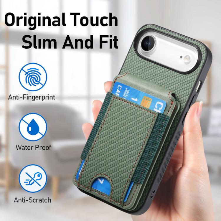 For iPhone Air Carbon Fiber Vertical Flip Wallet Stand Phone Case(Green) - iPhone Air Cases by buy2fix | Online Shopping UK | buy2fix