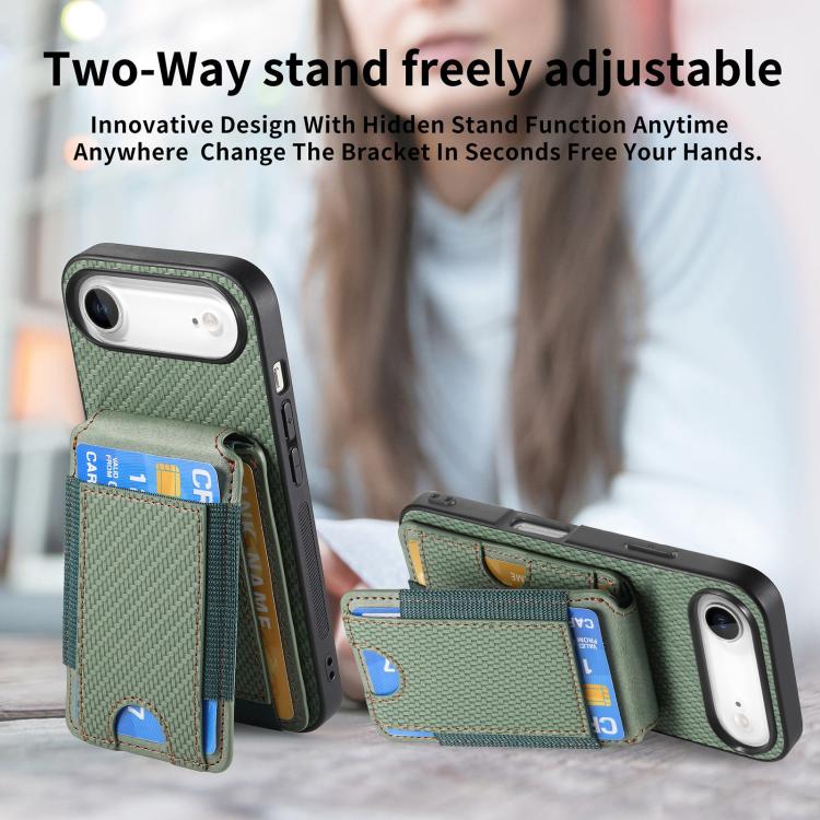 For iPhone Air Carbon Fiber Vertical Flip Wallet Stand Phone Case(Green) - iPhone Air Cases by buy2fix | Online Shopping UK | buy2fix