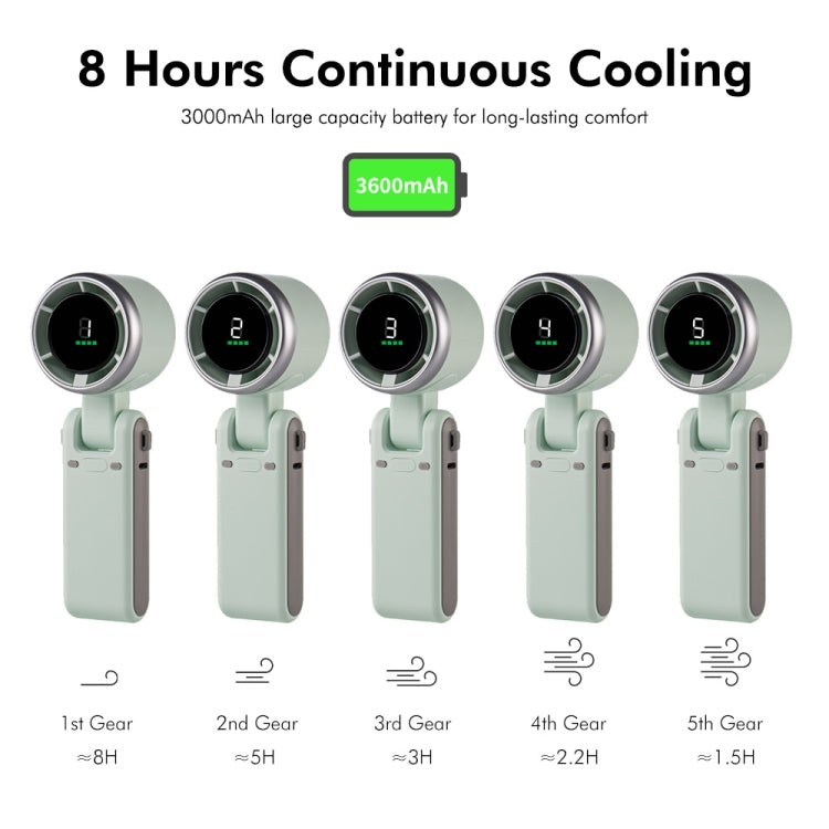 ENKAY Hat-Prince 3600mAh Battery Max 8H Cooling times Foldable Neck Turbo Fan with Digital Display(Light Green) by ENKAY