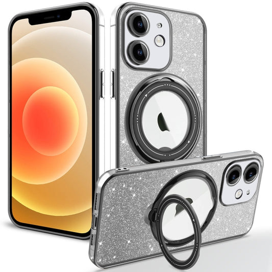 For iPhone 12 Rotation MagSafe Holder Gradient Glitter TPU Phone Case(Black) by buy2fix