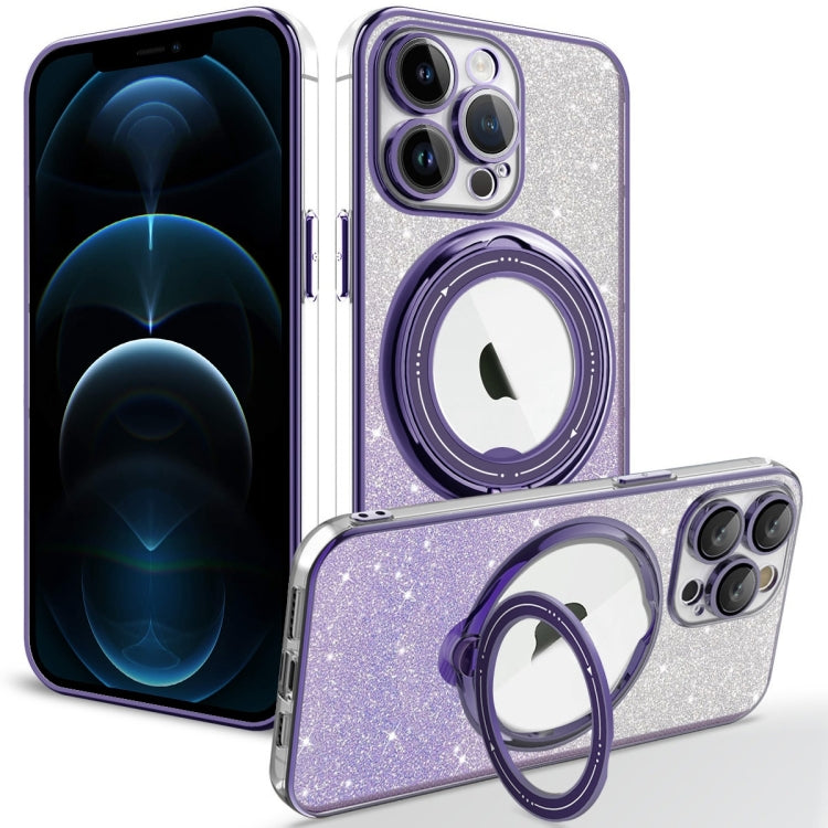 For iPhone 12 Pro Max Rotation MagSafe Holder Gradient Glitter TPU Phone Case(Night Purple) by buy2fix